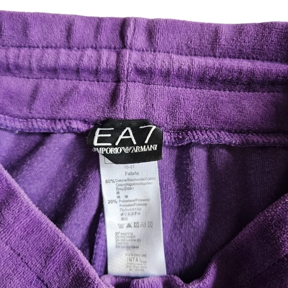 Emporio Armani purpul velure track pents elastic waistband white stripes logo M - Picture 4 of 8